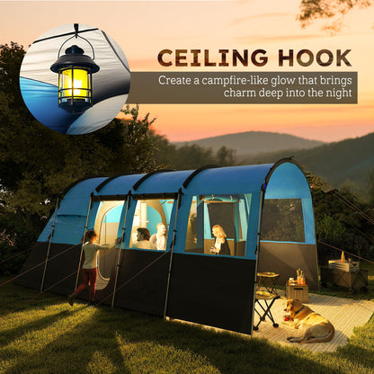 Outsunny 8-Person Camping Tent, Waterproof Family Tent, Tunnel Design, 4 Large Windows, Sleeping Cabins 3000mm Water Column
