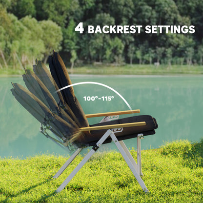 Outsunny Portable Camping Chair for Adults, High Back Folding Chair with Padded Seat and Carry Bag, Outdoor Recliner for Hiking, Fishing, Beach and Picnic