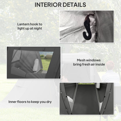 Outsunny 3 Man Camping Tent with Living Area and 2 Bedrooms, 3000mm Waterproof Family Tent with Sewn-in Groundsheet, Portable with Bag for Hiking, Festival, Backpacking