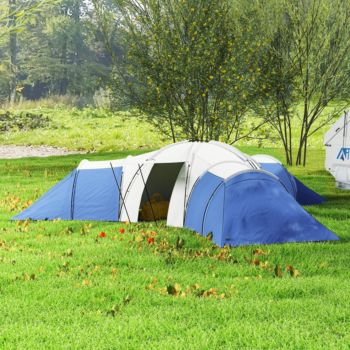 Outsunny 6-9 Man Tent with Bedrooms and Living Room, Accessories Included