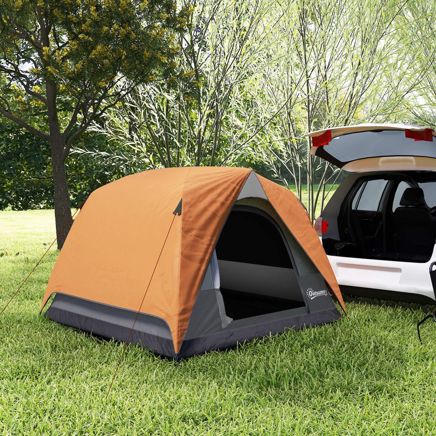 Outsunny 3-4 Person Camping Tent, Easy Set Up Waterproof Dome Tent with Sewn-in Groundsheet, Mesh Windows, Pocket and Hook for Camping, Hiking, Backpacking