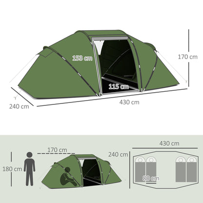 Outsunny 4-6 Man Camping Tent with Living Area and 2 Bedrooms, Hiking Sun Shelter, UV Protection Tunnel Tent