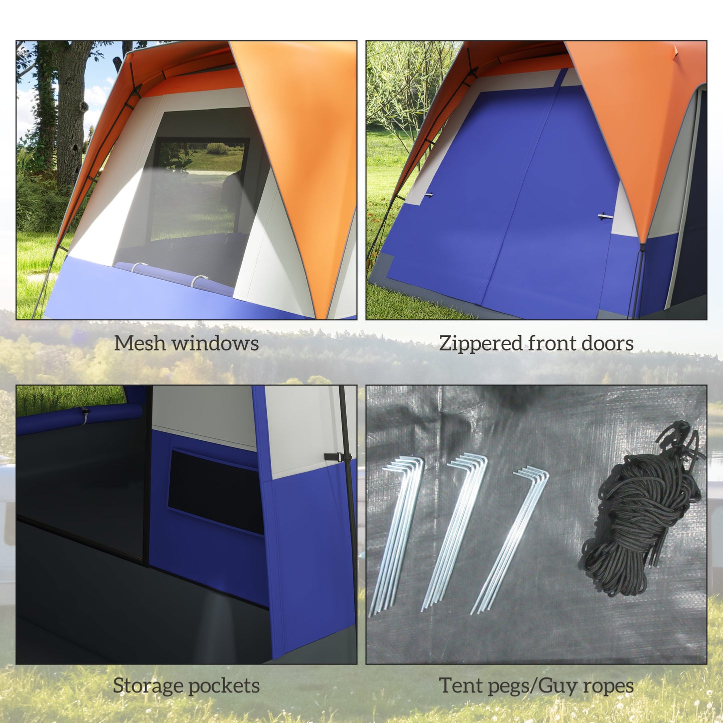 Outsunny Six-Man Camping Tent, with Small Rainfly and Accessories