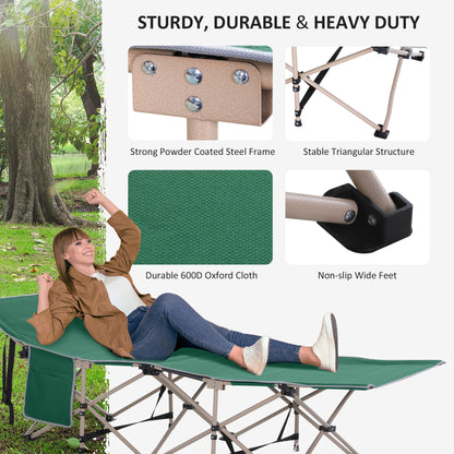 Outsunny Single Person Camping Bed Folding Cot Outdoor Patio Portable Military Sleeping Bed Travel Guest Leisure Fishing with Side Pocket and Carry Bag