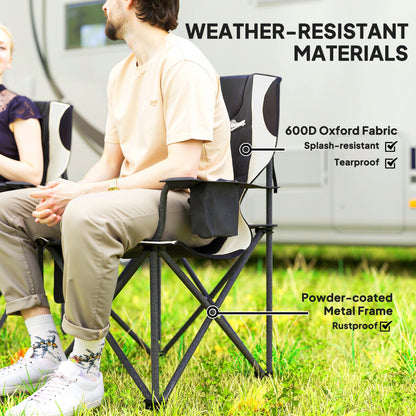 Outsunny Set of 2 Folding Camping Chairs, Padded Camping Chairs with Adjustable Armrests, Portable & Lightweight Folding Camp Chair with Cooler Bag, Cup Holder and Side Pockets