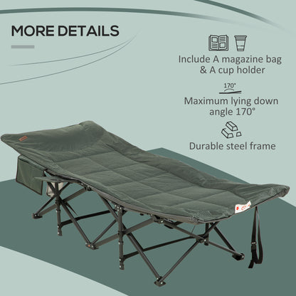 Outsunny Foldable Sun Lounger, Padded Patio Camping Bed with Carry Bag, Magazine Bag and Cup Holder for Outdoor, Garden