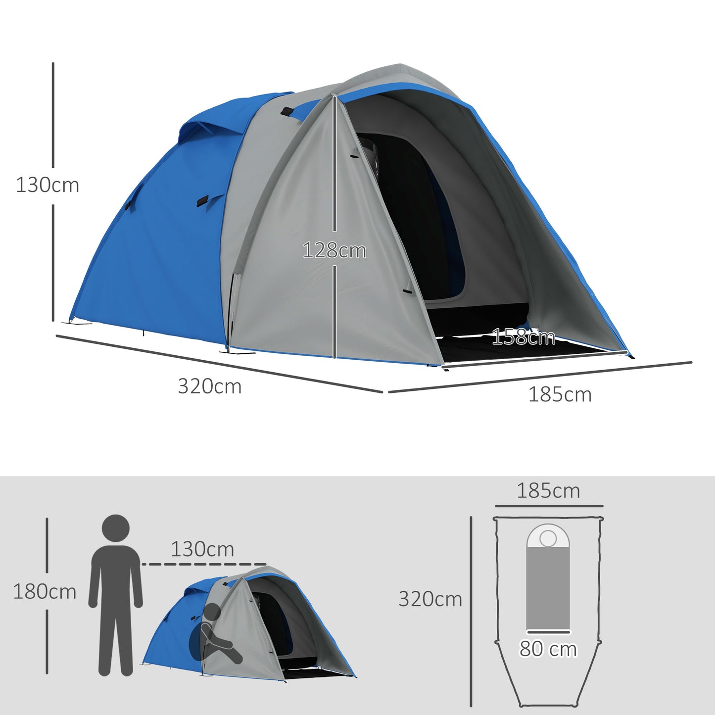 Outsunny Two-Man Dome Tent, with Front Porch and Accessories