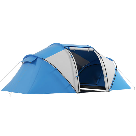Outsunny 4-6 Man Camping Tent w/ Two Bedroom, Hiking Sun Shelter, UV Protection Tunnel Tent
