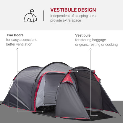 Outsunny 2-3 Person Tunnel Tent with Sewn-in Groundsheet, Air Vents, Rainfly, 2000mm Water Column, Camping Tent with 1 Bedroom, Inbuilt Porch, Living Area for Camping, Hiking