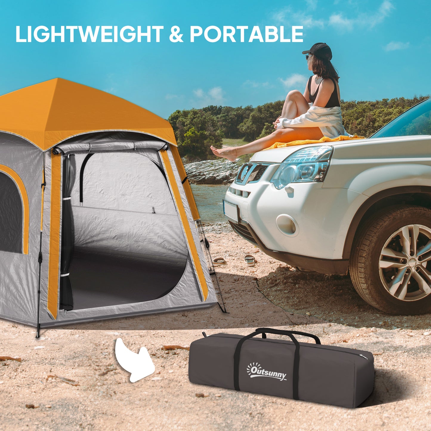 Outsunny Instant Camping Tent, 2/3/4 Person Easy Setup Dome Family Tent with Vestibule, Rainfly, 4 Mesh Windows & 2 Doors, Hexagonal Design, Waterproof & UV Protected