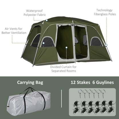 Outsunny Camping Tent, Family Tent 4-8 Person 2 Room, with Large Mesh Windows, Easy Set Up for Backpacking Hiking Outdoor