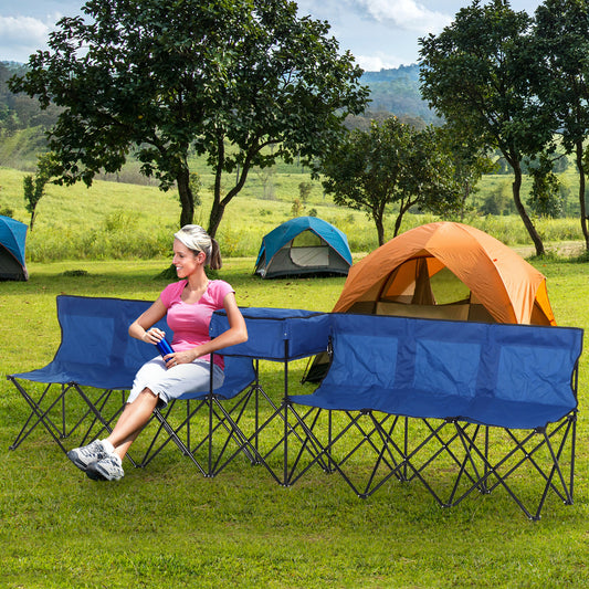 Outsunny 6 Seat Folding Sports Bench Portable Sports Team Bench Spectator Chair with Cooler Bag and Carrying Bag for Outdoor Picnic Camping