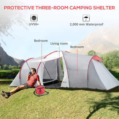 Outsunny Four-Man Tunnel Tent, with Two Bedrooms and Living Room