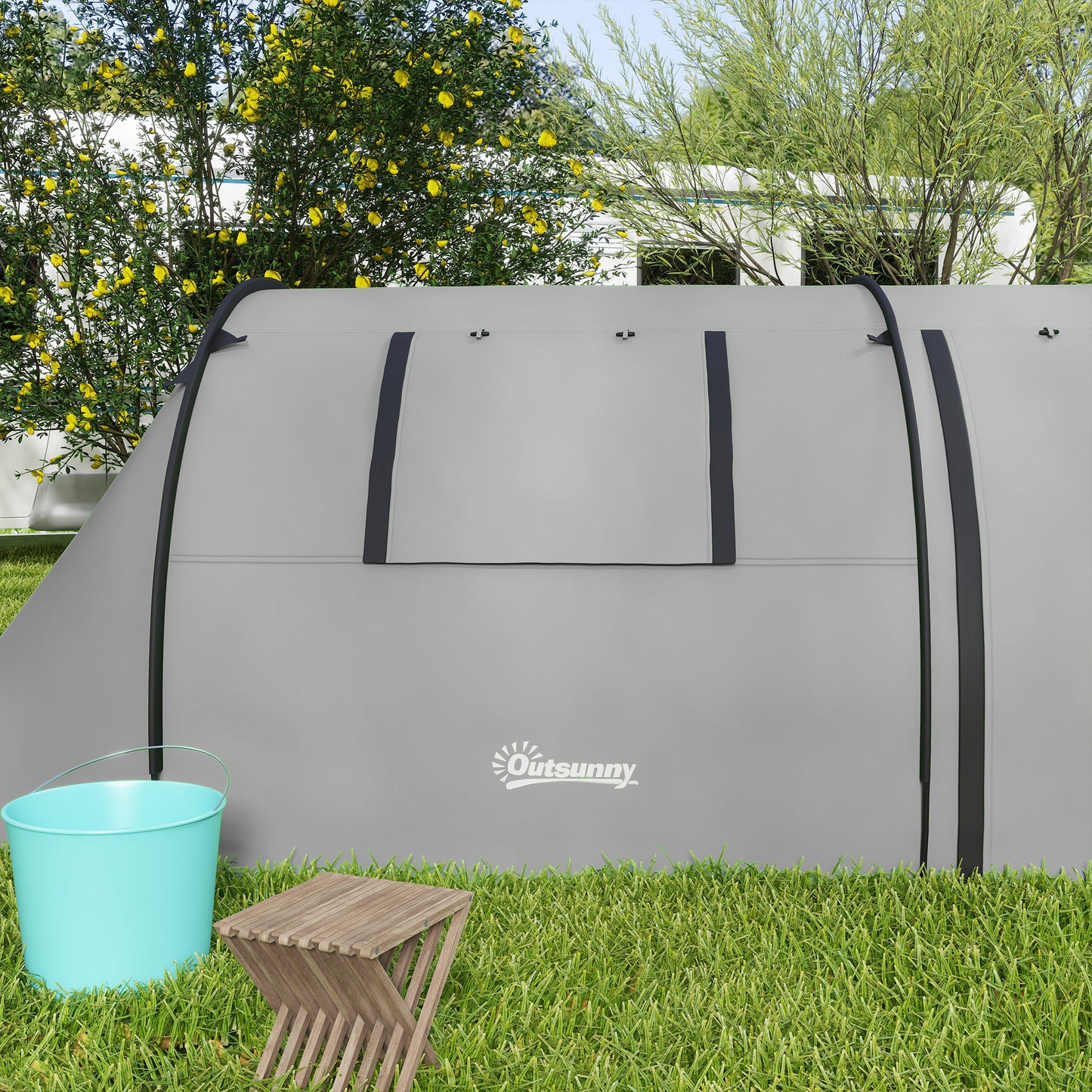 Outsunny Four Man Duo Room Tunnel Tent, with Accessories