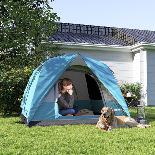 Outsunny 3-4 Person Camping Tent, Easy Set Up Waterproof Dome Tent with Sewn-in Groundsheet, Mesh Windows, Pocket and Hook for Camping, Hiking, Backpacking
