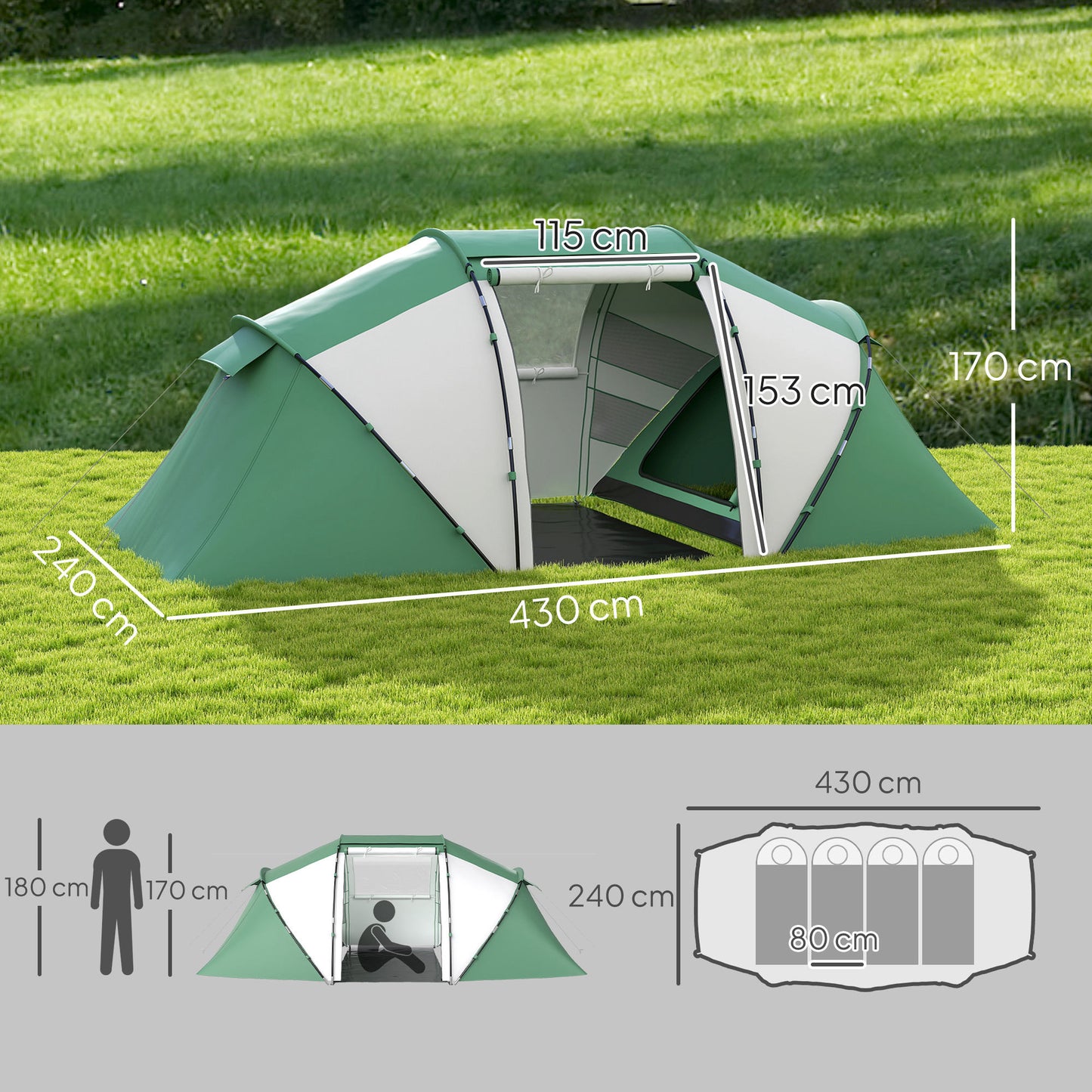 Outsunny 4-6 Man UV Protection Camping Tent