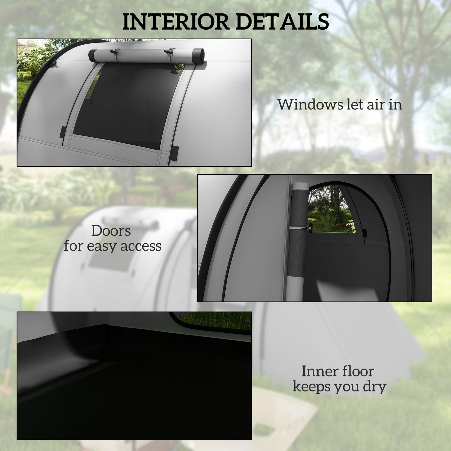 Outsunny Four Man Duo Room Tunnel Tent, with Accessories