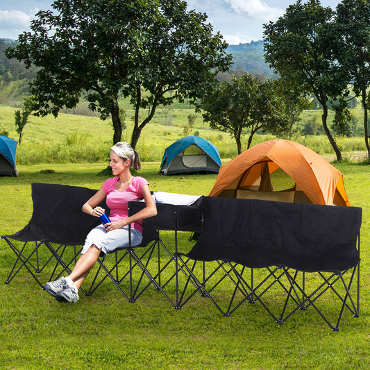 Outsunny 6 Seat Folding Sports Bench Portable Sports Team Bench Spectator Chair with Cooler Bag and Carrying Bag for Outdoor Picnic Camping