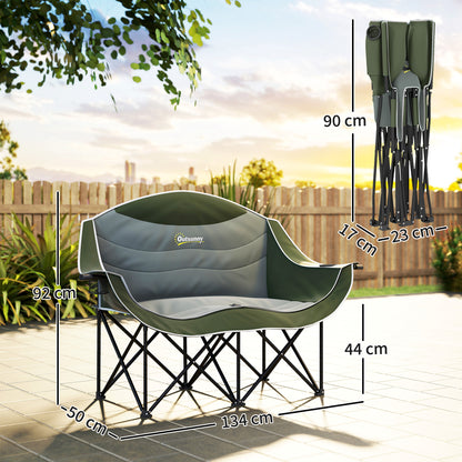 Outsunny Double Camping Chair for Adults, Oversized Heavy Duty Padded Folding Chair with Armrests, Cup Holders and Carry Bag for Outdoor Camping Hiking Picnic Fishing, 250kg Capacity