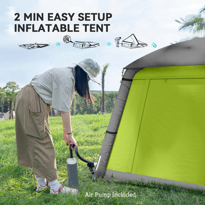 Outsunny Inflatable Camping Tent w/ Hand Pump, Easy Setup 1/2 Person Blow Up Tent Waterproof 190T Taffeta w/ Mesh Windows, Doors and Carry Bag