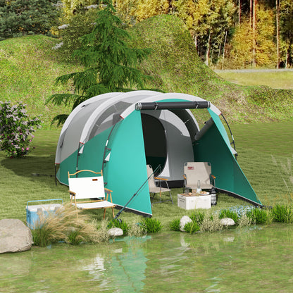 Outsunny Three-Man, 3000mm Water-Resistant Two-Room Tunnel Tent - Green