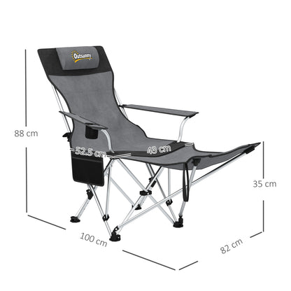 Outsunny Set of 2 Reclining Folding Camping Chair w/ Detachable Footrest, Storage Bag, Cup Holder & Headrest, Lightweight Portable Camp Chair for Beach, Picnic