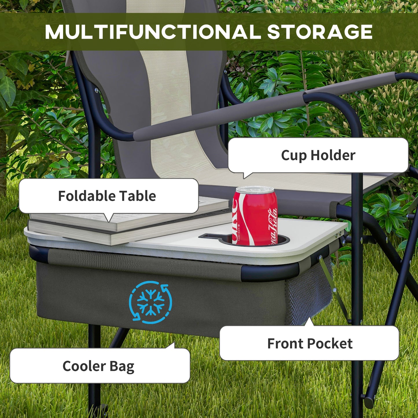 Outsunny Folding Aluminium Camping Chair, with Cooler Bag Table
