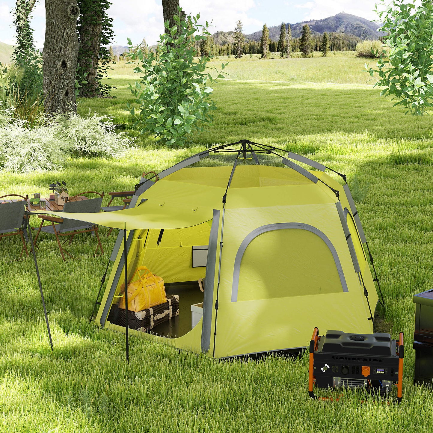 Outsunny Instant Camping Tent, 2/3/4 Person Easy Setup Dome Family Tent with Vestibule, Rainfly, 4 Mesh Windows & 2 Doors, Hexagonal Design, Waterproof & UV Protected