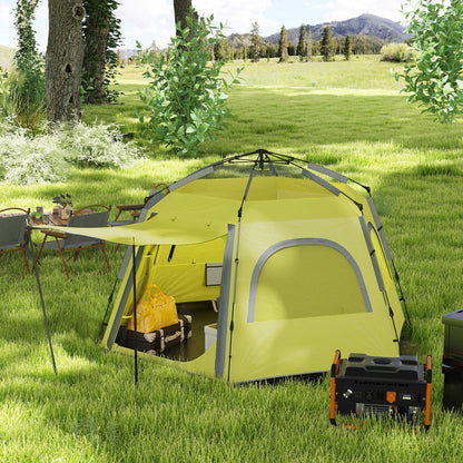 Outsunny Instant Camping Tent, 2/3/4 Person Easy Setup Dome Family Tent with Vestibule, Rainfly, 4 Mesh Windows & 2 Doors, Hexagonal Design, Waterproof & UV Protected