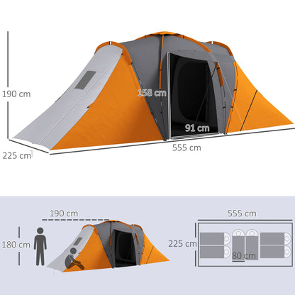Outsunny Large Camping Tent Tunnel Tent with 2 Bedroom and Living Area, 2000mm Waterproof, Portable with Bag for 4-6 Man