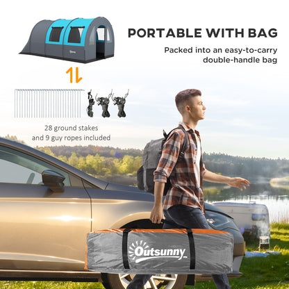 Outsunny Six Man Duo Room Tunnel Tent, with Accessories