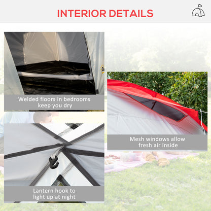 Outsunny Four-Man Tunnel Tent, with Two Bedrooms and Living Room