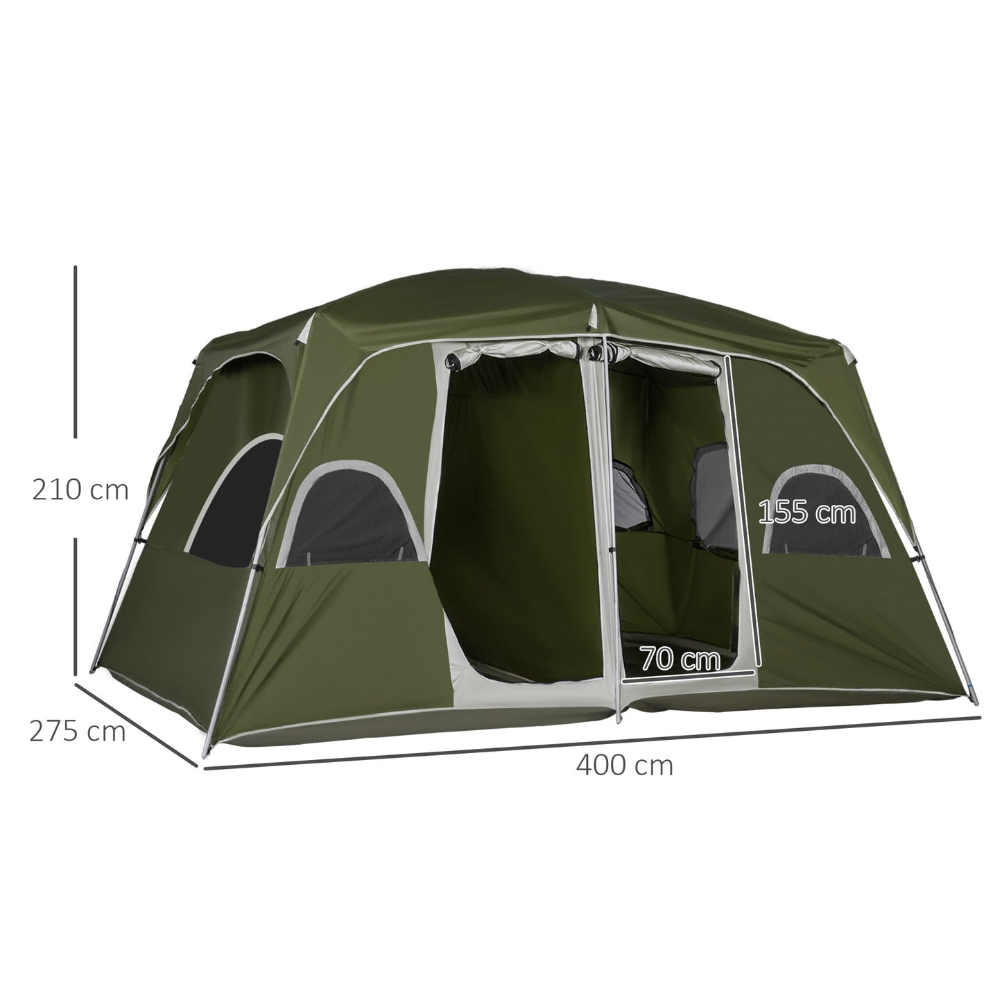 Outsunny Camping Tent, Family Tent 4-8 Person 2 Room, with Large Mesh Windows, Easy Set Up for Backpacking Hiking Outdoor