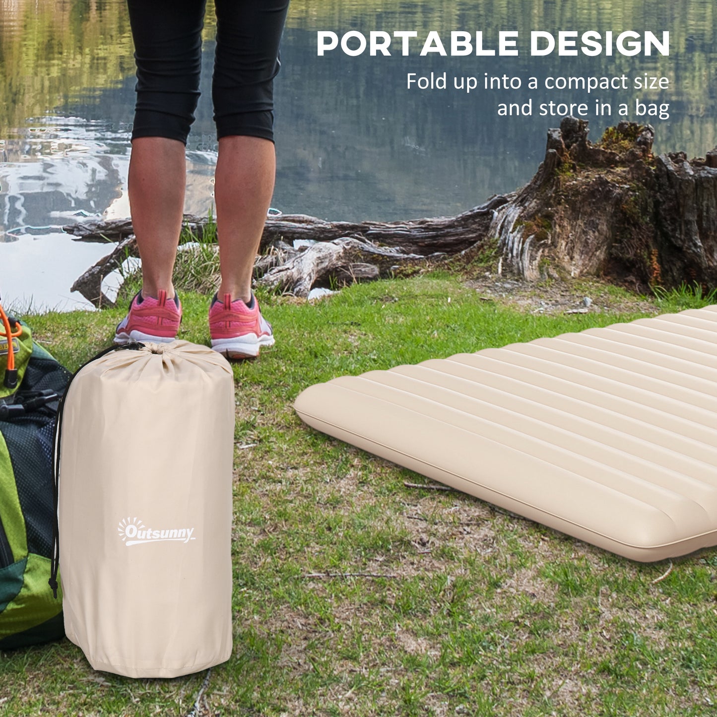 Outsunny Double Inflatable Mattress, with Built-In Pump
