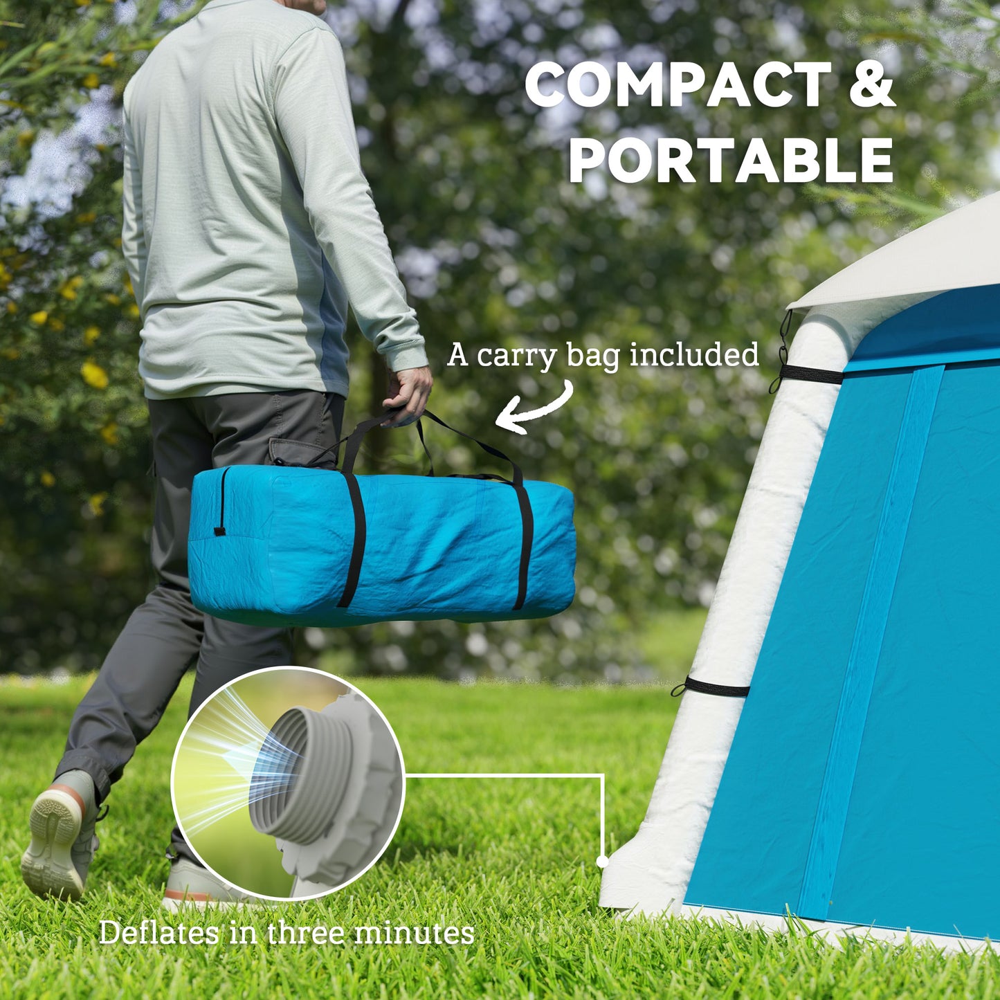 Outsunny Inflatable Camping Tent w/ Hand Pump, Easy Setup 1/2 Person Blow Up Tent Waterproof 190T Taffeta w/ Mesh Windows, Doors and Carry Bag