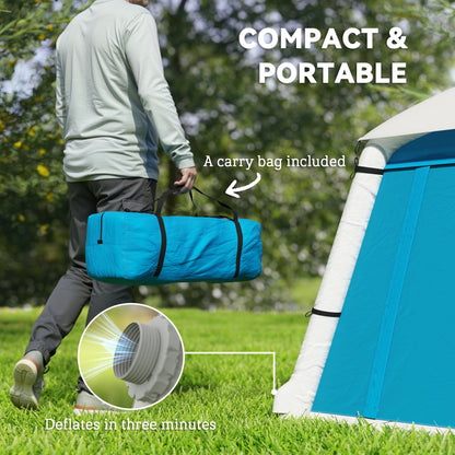 Outsunny Inflatable Camping Tent w/ Hand Pump, Easy Setup 1/2 Person Blow Up Tent Waterproof 190T Taffeta w/ Mesh Windows, Doors and Carry Bag