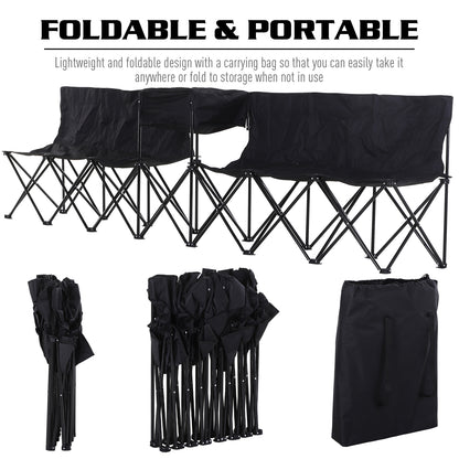 Outsunny 6 Seat Folding Sports Bench Portable Sports Team Bench Spectator Chair with Cooler Bag and Carrying Bag for Outdoor Picnic Camping