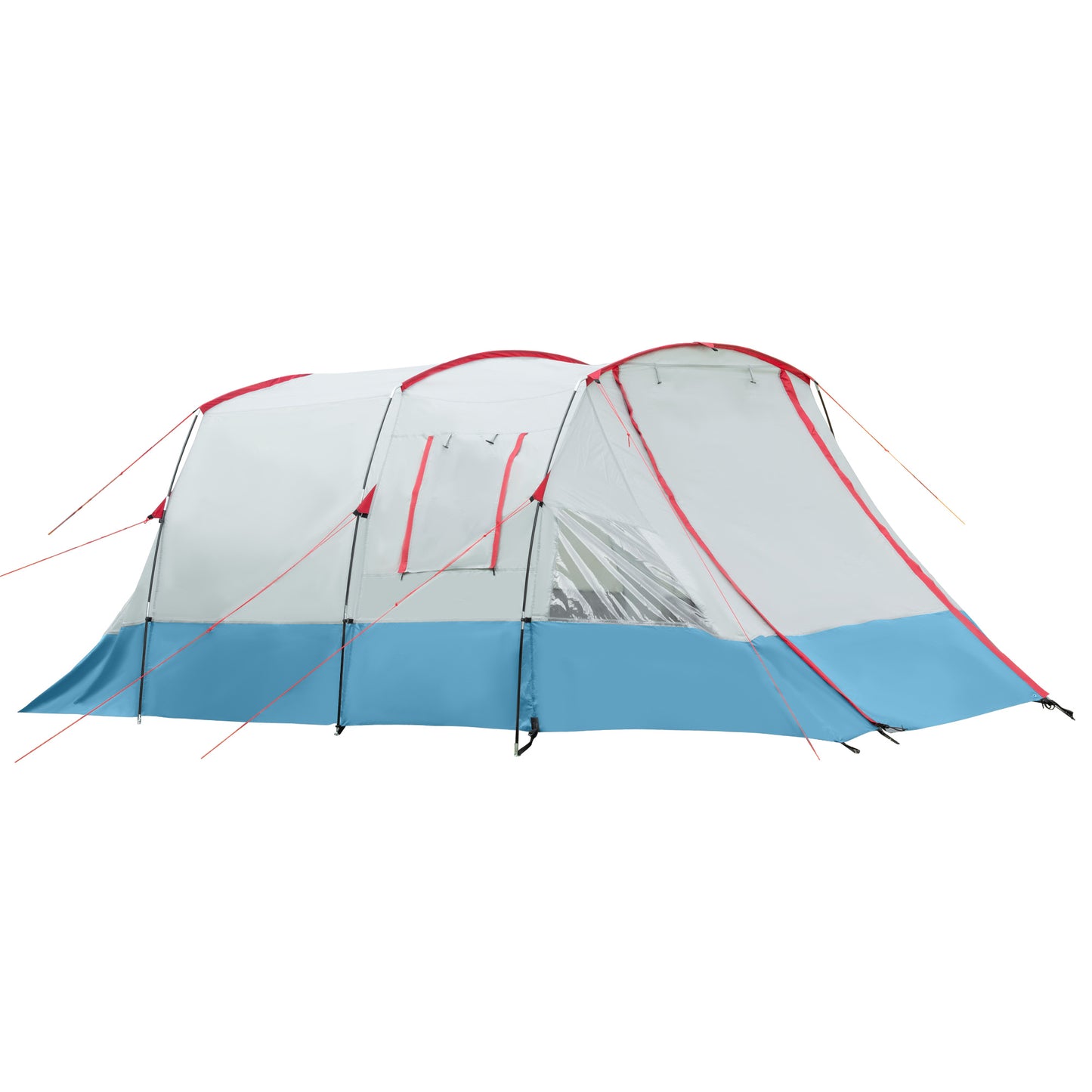 Outsunny 6-8 Person Tunnel Tent, Camping Tent with Bedroom, Living Room, Sewn-in Floor, 3 Doors and Carry Bag, 2000mm Water Column for Fishing, Hiking, Sports, and Traveling