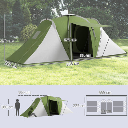 Outsunny Large Camping Tent Tunnel Tent with 2 Bedroom and Living Area, 2000mm Waterproof, Portable with Bag for 4-6 Man