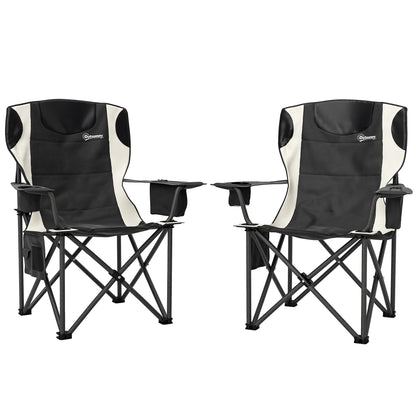 Outsunny Set of 2 Folding Camping Chairs, Padded Camping Chairs with Adjustable Armrests, Portable & Lightweight Folding Camp Chair with Cooler Bag, Cup Holder and Side Pockets