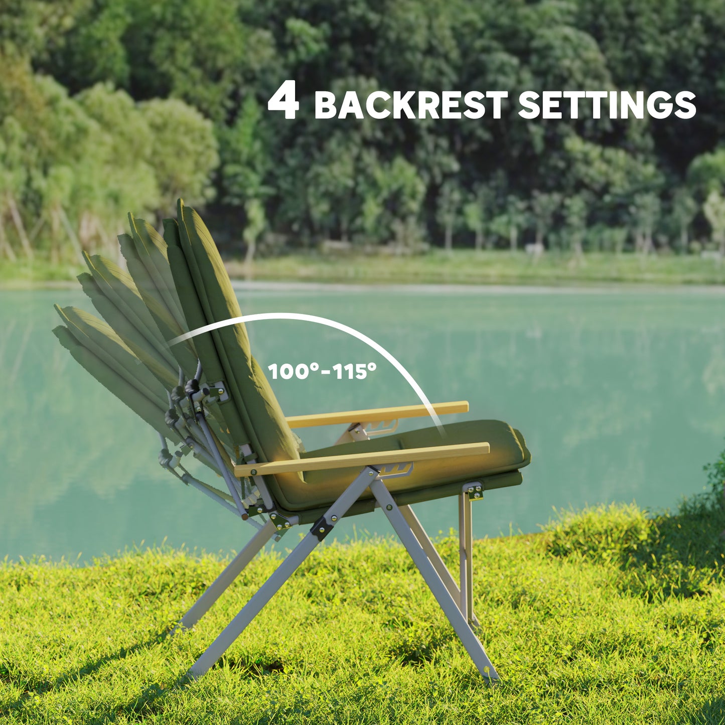 Outsunny Portable Camping Chair for Adults, High Back Folding Chair with Padded Seat and Carry Bag, Outdoor Recliner for Hiking, Fishing, Beach and Picnic