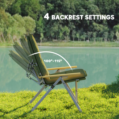 Outsunny Portable Camping Chair for Adults, High Back Folding Chair with Padded Seat and Carry Bag, Outdoor Recliner for Hiking, Fishing, Beach and Picnic