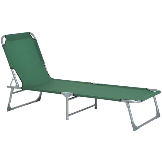 Outsunny Reclining Sun Lounger Chair Folding Camping Bed with 4-Position Adjustable Backrest, for Travel Indoor Outdoor Office Fishing