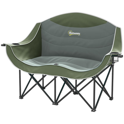 Outsunny Double Camping Chair for Adults, Oversized Heavy Duty Padded Folding Chair with Armrests, Cup Holders and Carry Bag for Outdoor Camping Hiking Picnic Fishing, 250kg Capacity