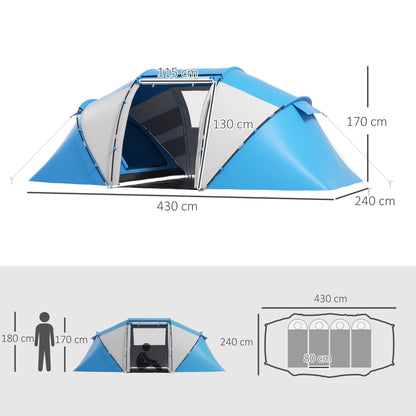 Outsunny 4-6 Man Camping Tent w/ Two Bedroom, Hiking Sun Shelter, UV Protection Tunnel Tent