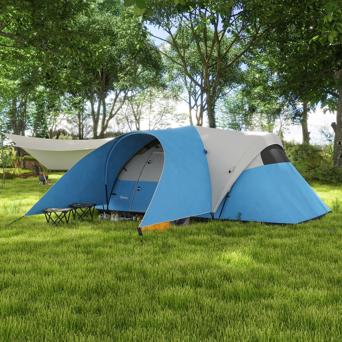Outsunny 3000mm Waterproof Camping Tent for 5-6 Man, Family Tent with Porch and Sewn in Groundsheet, Portable with Bag