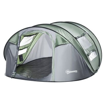Outsunny 4-5 Person Pop-up Camping Tent Family Tent w/ 2 Mesh Windows & PVC Windows Portable Carry Bag for Outdoor Trip