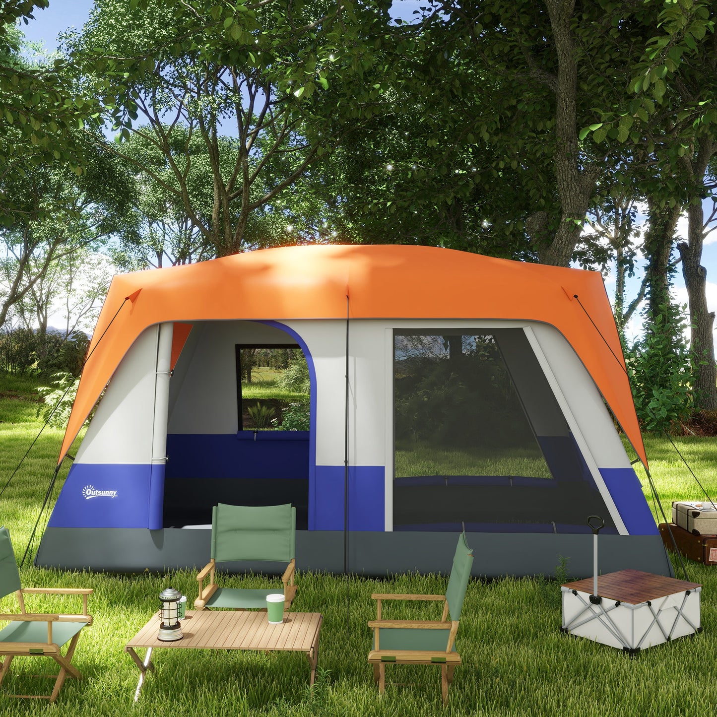 Outsunny Six-Man Camping Tent, with Small Rainfly and Accessories