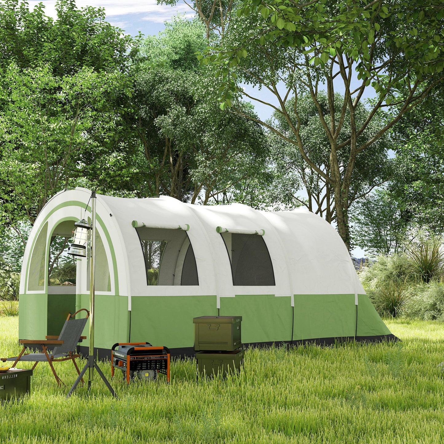 Outsunny 3000mm Waterproof Camping Tent, 5-6 Man Family Tent with Living and Bedroom, Carry Bag Included