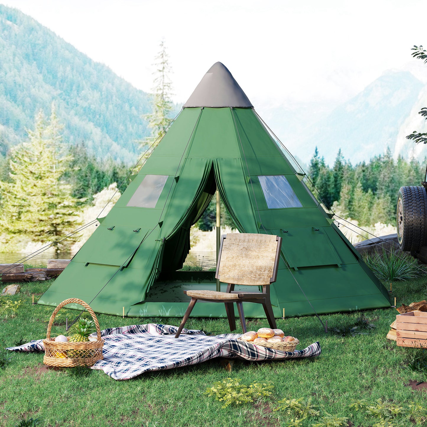 Outsunny 6 Men Tipi Tent with Carry Bag